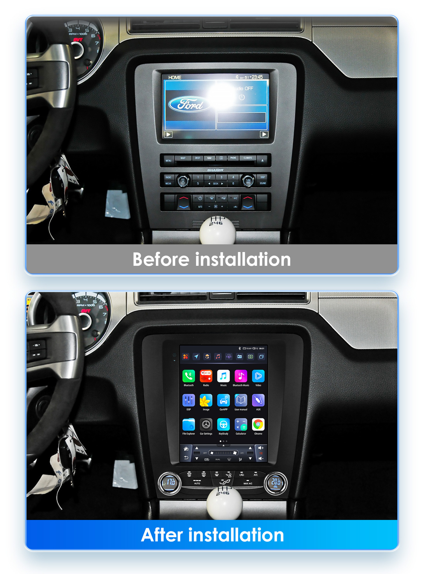 Suitable for 10-14 Ford Mustang Modified Models, Mustang-Specific 9.7inch Vertical Screen Android Large-Screen Navigation Gps