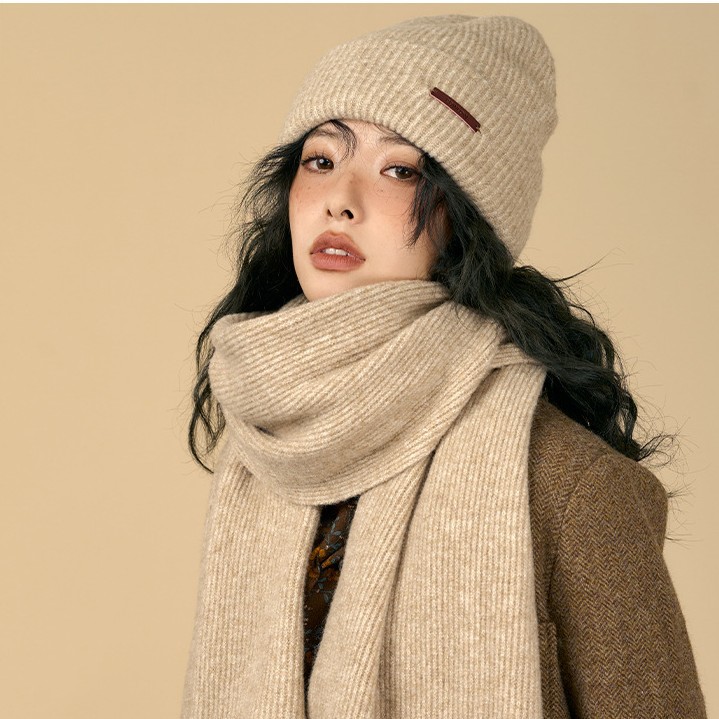 Solid color winter retro khaki knitted keep warm scarf