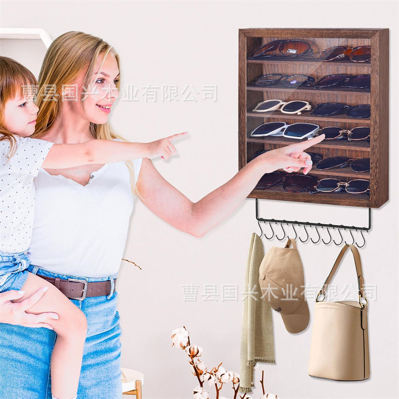 定制款置物架壁挂式墨镜太阳镜展示盒商店挂架多层帽子实木收纳架