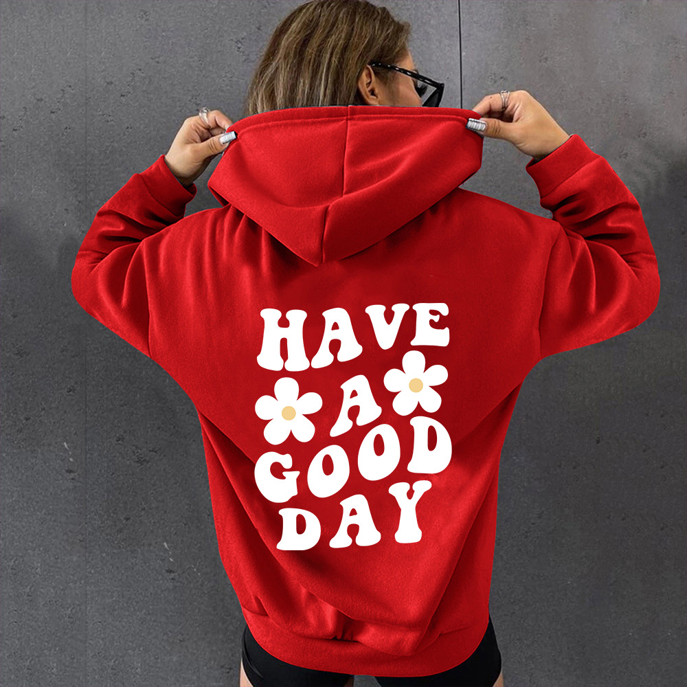 TENGA UN BUEN DÍA carta de impresión suéter con capucha gota hombro manga larga lana europea y americana Otoño e Invierno Sudadera con capucha para las mujeres