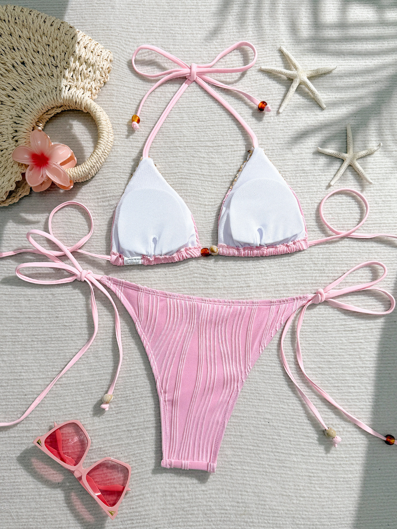 Women's Solid Colour Two Piece Bikini Set Fairy Style Tie Waist_voghion.com