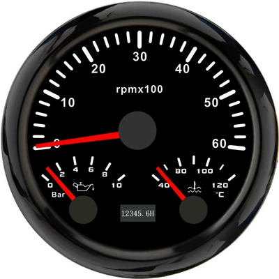 12V24V Universal Model with Night – automobile instrument - black-frame-black-bottom-6000rpm