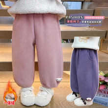 萌糖糖儿童洋气糖果裤子女童加绒阔腿裤冬装女宝卡通加厚休闲潮裤