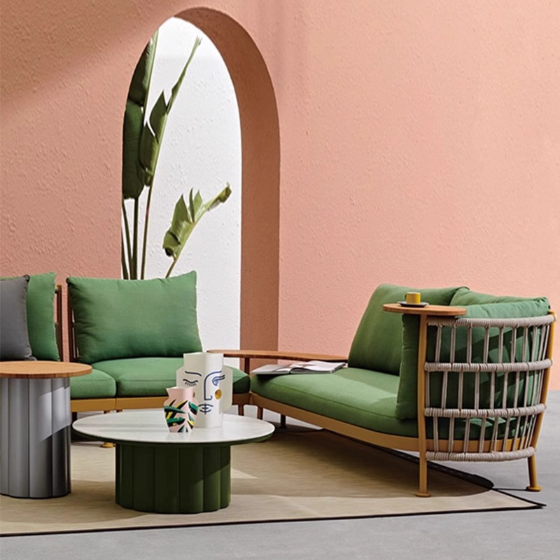 Sofá de caña para tres personas balcón sala de estar de caña mesas y sillas jardín al aire libre mesa de té patio sillas de caña muebles de caña al aire libre