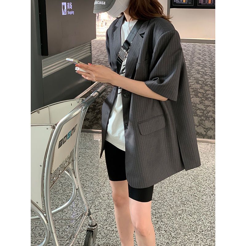 Gray Short-Sleeved Suit Summer Thin Suit Women's Summer Jacket 2025 New Lightweight Korean Style Loose Suit