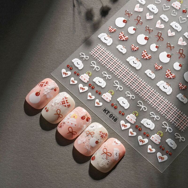 Nail Art Adhesive Sticker Cute Puppy Nail Decal Cherry Bow Ribbon Love Nail Decoration Decal