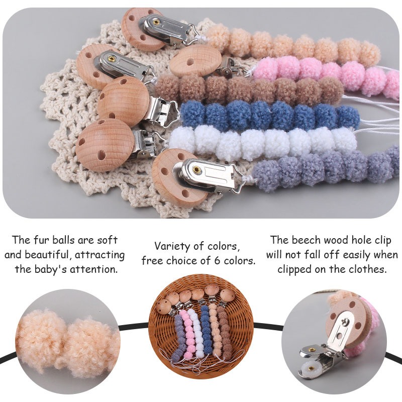 Suministros para bebés Bola de piel juguete mordedor DIY bebé creativo Cadena de chupete cadena anti-caída Amazon AliExpress