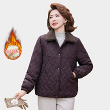 妈妈秋冬夹棉外套短款棉袄2025新款中老年冬装本命年红色棉衣服女