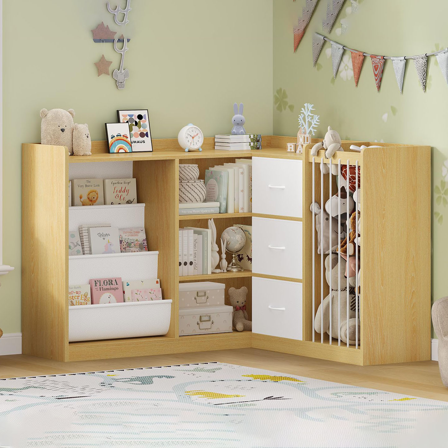 Cross-border Solid Wood Montessori Kindergarten Corner Toy Storage Rack Multi-layer Children's Bookshelf Toy Organizer