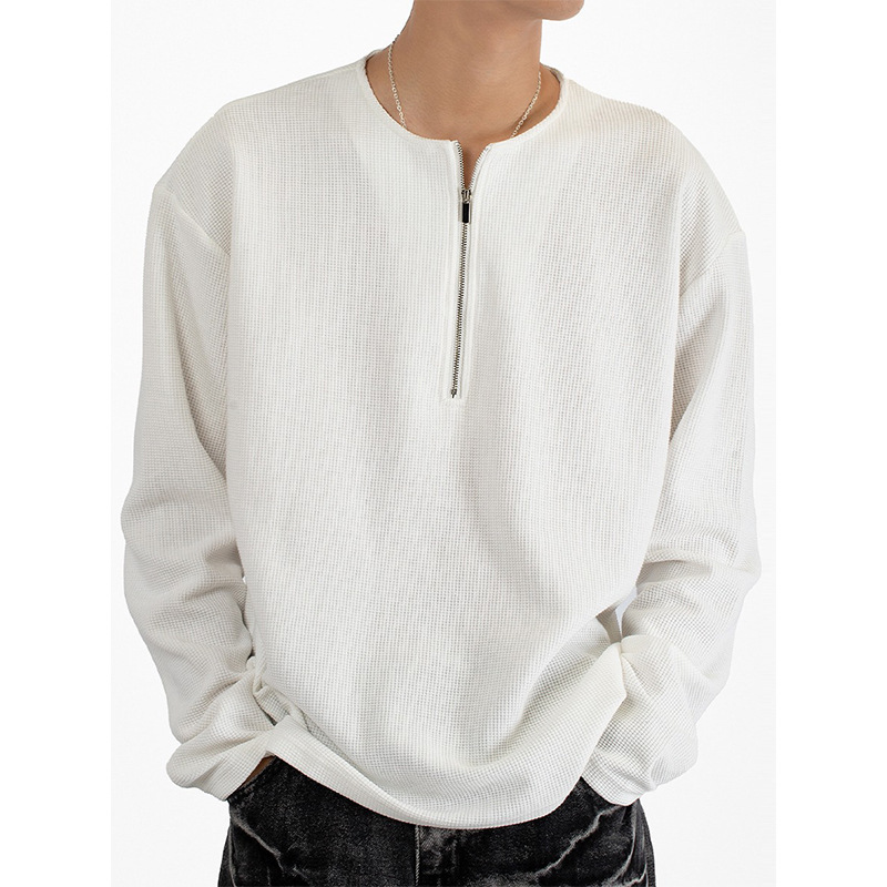 Ice South Korea Half-Zip Waffles Long-Sleeved T-Shirt Men's Trendy Lazy Style Handsome Casual Inner Base Shirt