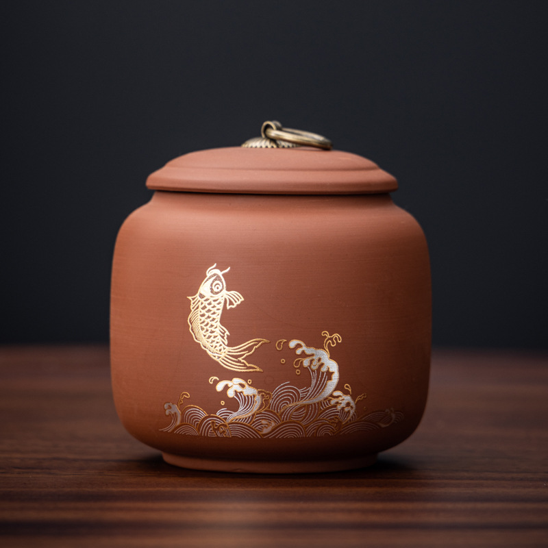 Nueva olla de té de gres cerámica tamaño pequeño té negro pu'er oolong té olla de almacenamiento capacidad de 140g al por mayor