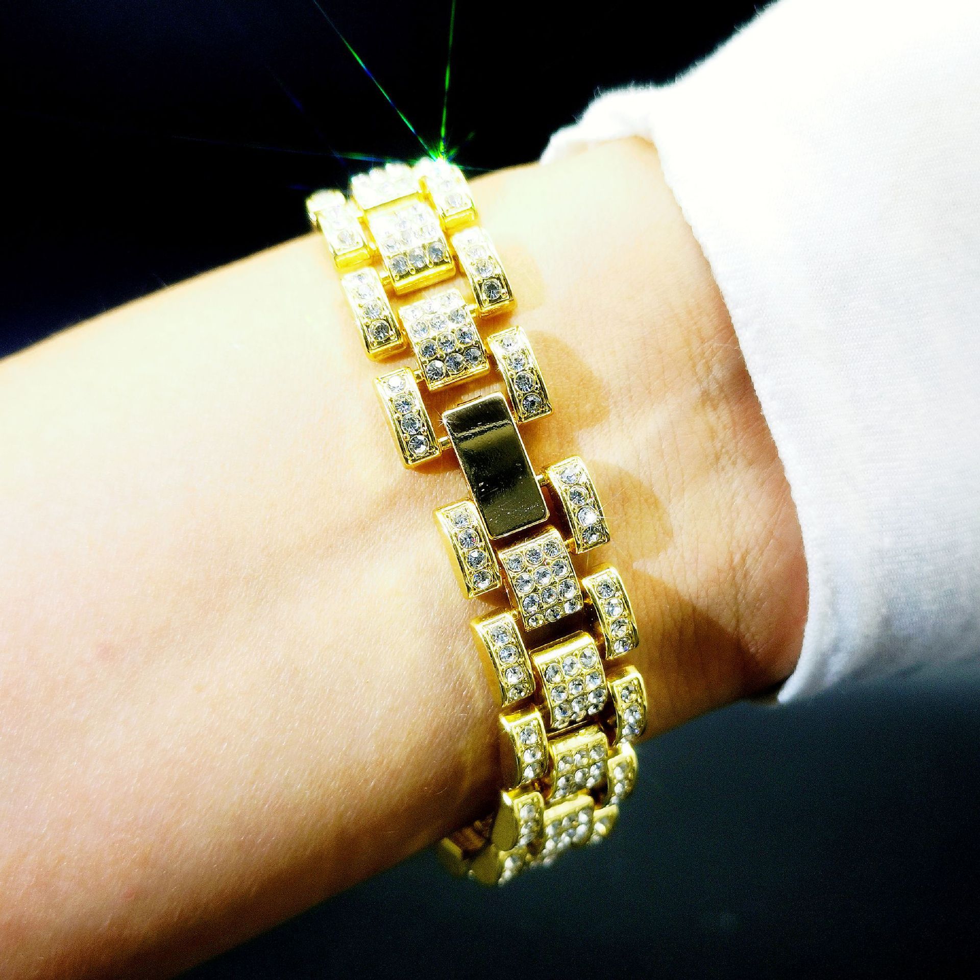 Hip Hop Trendy Cuban with Diamond Bracelet 16mm Watch Chain for Men and Women Hiphop Necklace_voghion.com