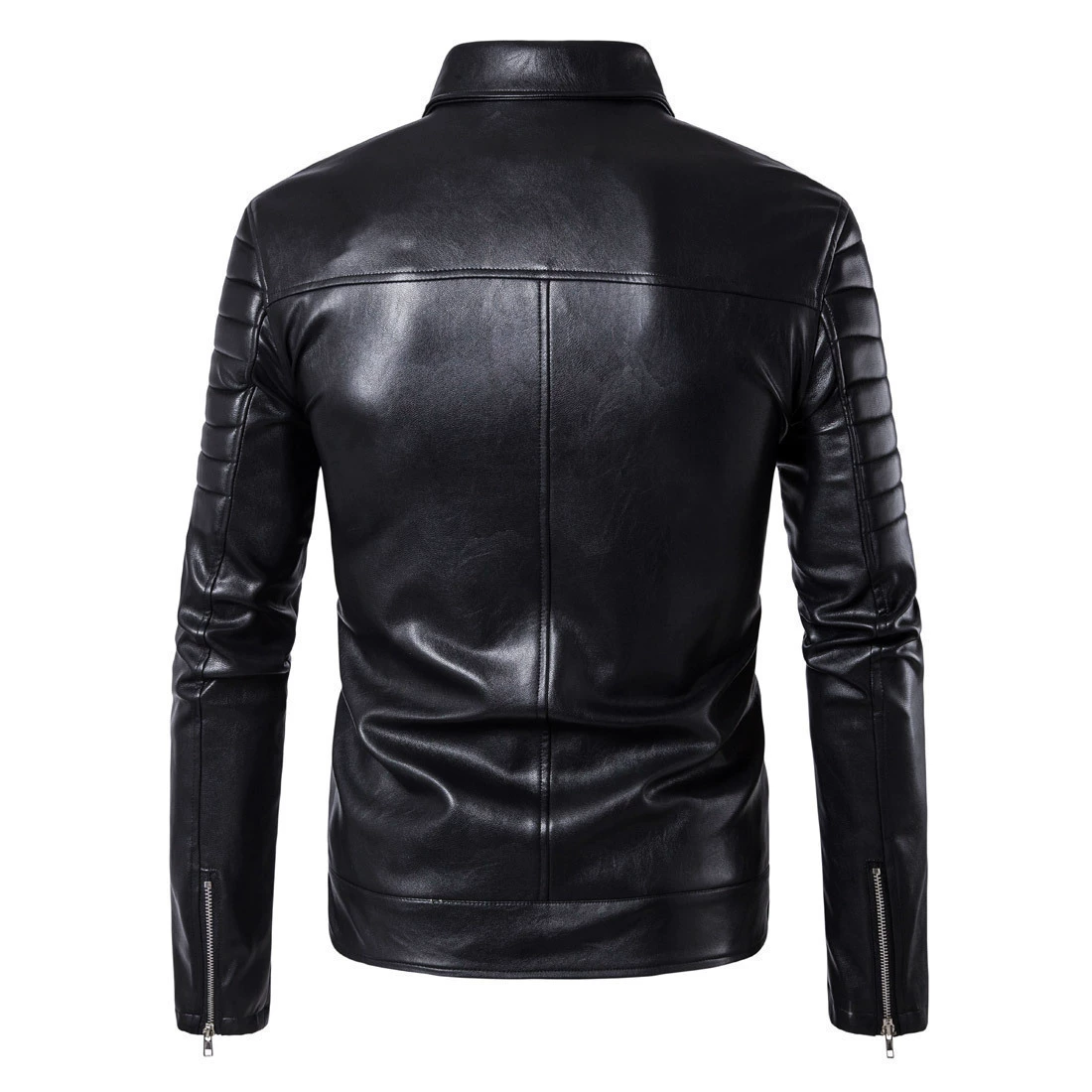 Men's PU leather motorcycle jacket, European cut, multi‑zip biker style, S–2XL