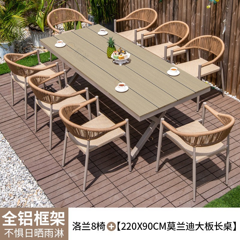 Mesas y sillas al aire libre patio de madera de plástico terraza jardín silla de mimbre balcón madera anticorrosiva al aire libre mesa de comedor de ocio combinación de ratán