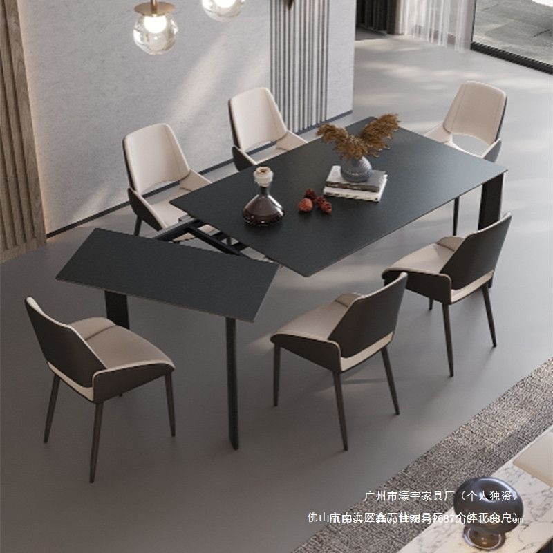 Home Italian Minimalist Retractable Dining Table Single-Sided Stretch Black Slate Dining Table Small Apartment Dining Table Combination