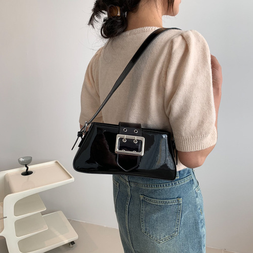 Cross-border patent leather texture simple armpit bag  summer new trend versatile retro handbag casual women's bag