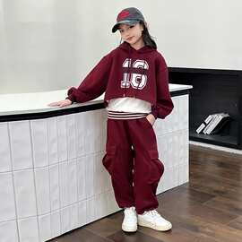 中大童女孩个性炸街运动风套装女童春秋季新款时髦潮酷连帽三件套
