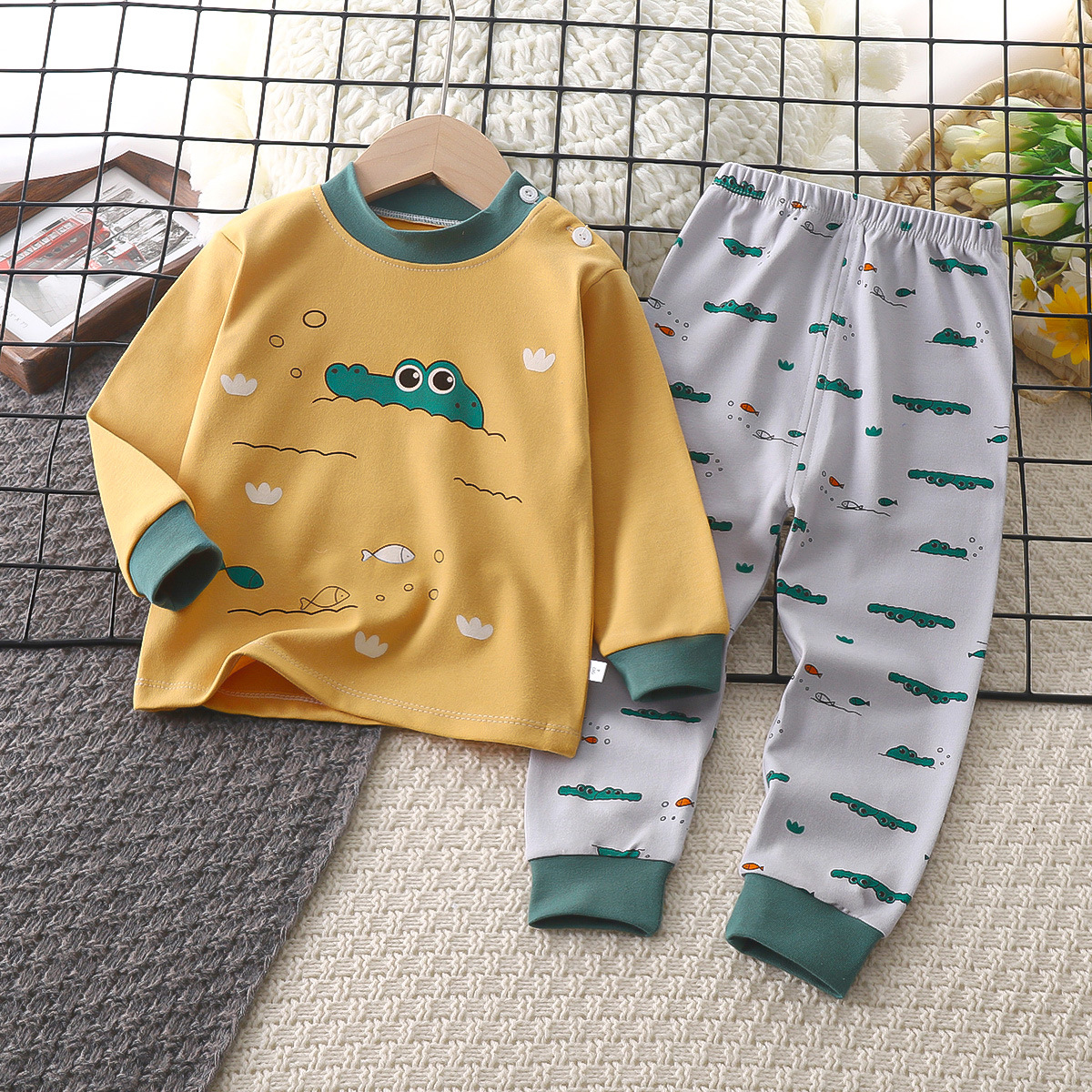 Conjunto de ropa interior de algodón para niños, calzoncillos largos de otoño para niños, ropa de algodón para bebés, estampado de dibujos animados para niños