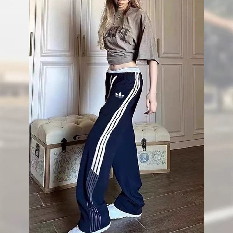 Supports Group Purchase, Logo Trefoil Casual Pants for Women, Versatile Sports Wide-Leg Pants for Spring and Autumn, Korean Style Trendy