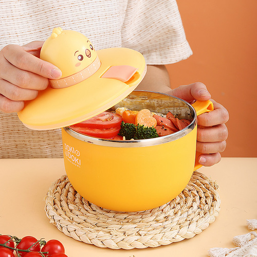 304 stainless steel timer instant noodle bowl student dorm large round instant noodle cup with lid portable adult lunch box