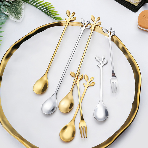 S stainless steel honey spoon, leaf and leaf fork, bar stirrer, coffee spoon gift bag, wedding celebration gift
