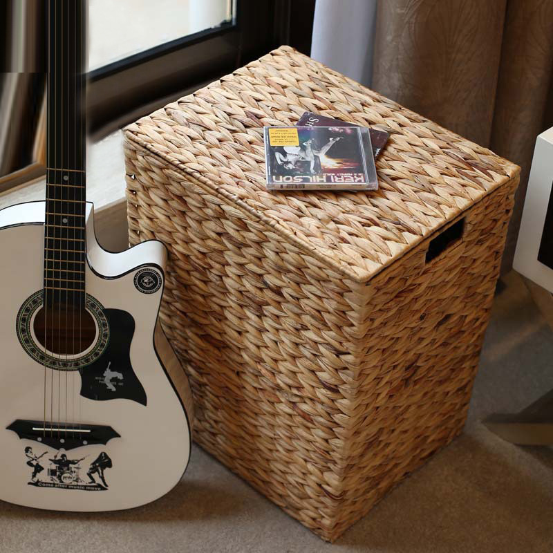Cesta de ropa de paja de estilo japonés canasta de almacenamiento doméstica caja de almacenamiento de ropa de dormitorio cesta de lavandería grande con tapa