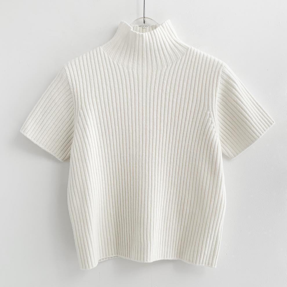 Abbigliamento donna chic primavera retrò temperamento collo alto versatile maglione a maniche corte + gonna con spacco sui fianchi tailleur gonna_voghion.com