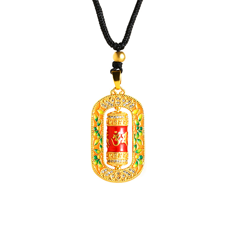 Gufasha oro seis palabras Zhenyan rotor de meridiano vid micro diamantes collar de cuerda negra estilo nacional versátil Yiwu joyería fuente