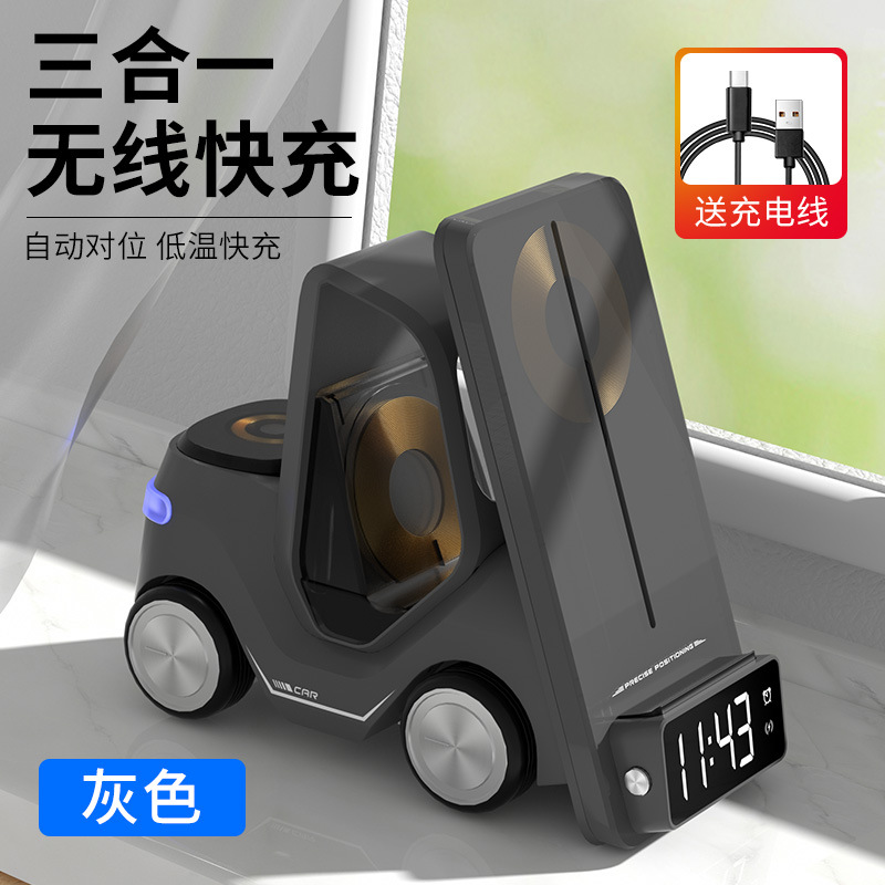 T20 soporte de escritorio inalámbrico de carga rápida forma de coche creativo diseño despertador multifuncional ambiente fresco luz conveniente
