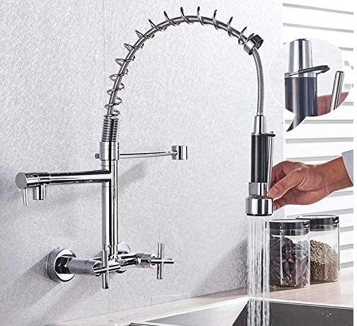 Ousapai semi-copper wall-mounted hot and cold exposed spring kitchen faucet, wall-mounted double-handle spring faucet Specification drawing