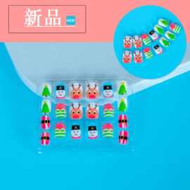 新品鹿头雪人图案儿童假指甲20片时尚创意款假指甲穿戴甲片免刻磨