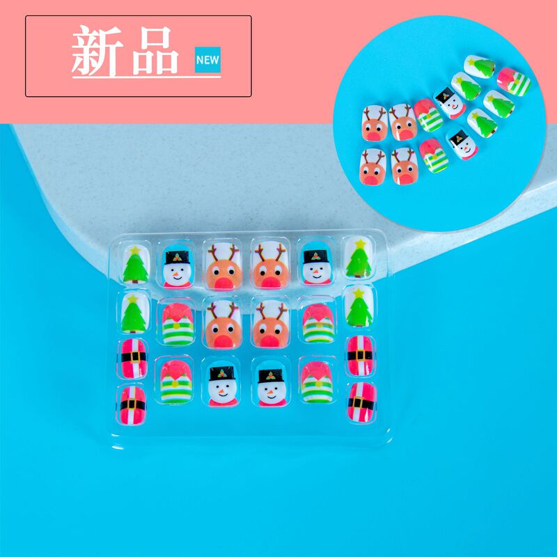 New Deer Head Snowman Pattern Children's Fake Nails 20 Pieces Fashion Creative Fake Nails Wear Nails Free of Carving and Grinding