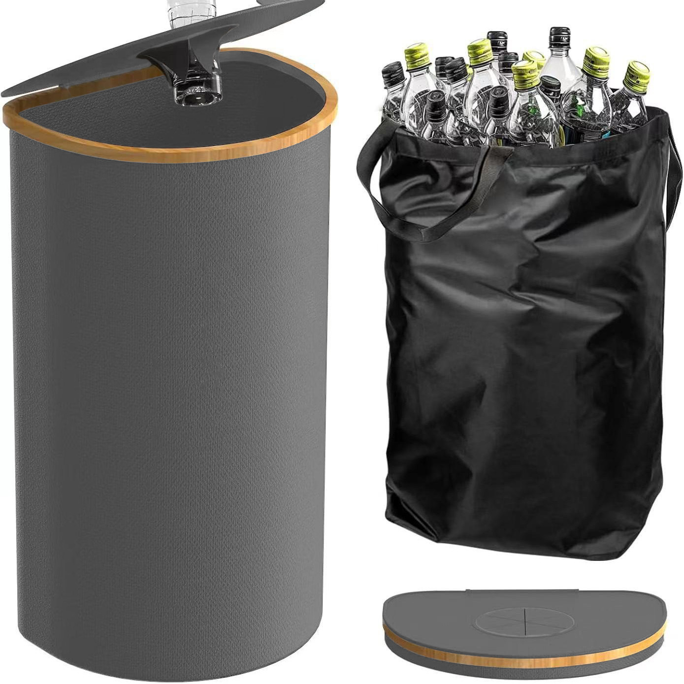 Cesta de ropa sucia con cubierta plegable reciclada de bambú, canasta de almacenamiento de tela Oxford, hogar, bolsa interior, caja de botella, a prueba de polvo