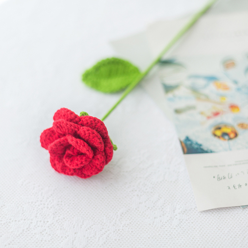 완성 된 빨간 장미 단일 새싹 녹색 잎