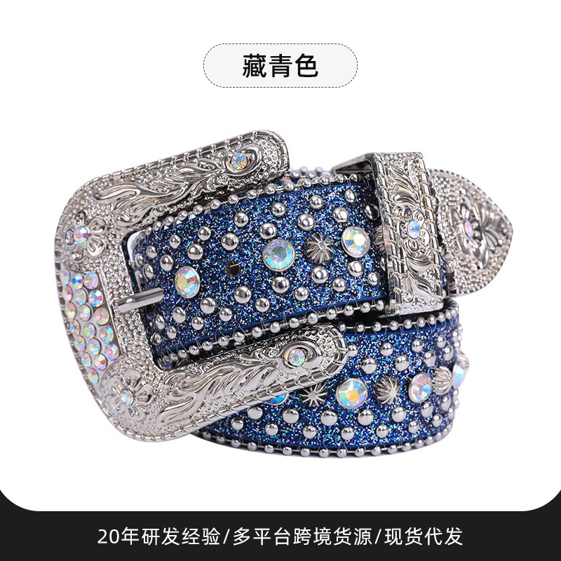 Cinturón ancho estilo Y2K con decoración de diamantes de imitación para mujer, cinturón de jeans adornado con diamantes de imitación de personalidad a la moda europea y americana con diseño versátil.