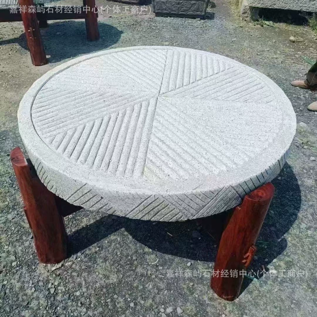 Каменный поднос для чая, чайный столик, ретро, ​​ностальгический старый шлифовальный круг, старый каменный поднос для чая во дворе, чайный сервиз, каменный стол, комбинированные украшения