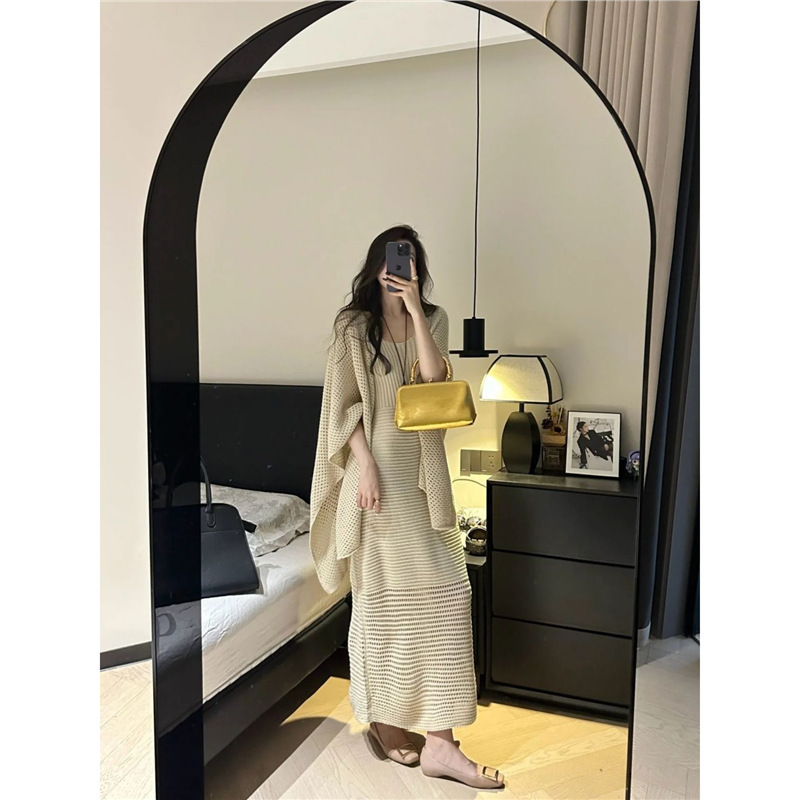 慵懒风穿搭一整套女初秋法式复古针织显瘦连衣裙披肩上衣两件套装|undefined
