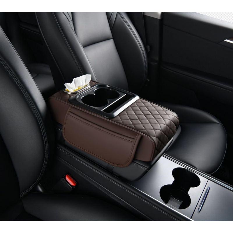 Universal – Car Armrest Armrest box pad - quilted-four-in-one-brown-coffee-color