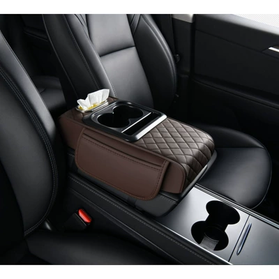 Car Armrest Box Pad, Armrest Armrest box pad - quilted-embroidery-four-in-one-brown-coffee-color