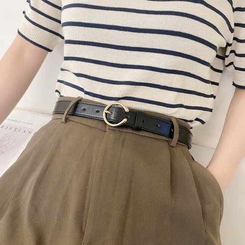 Belt women's simple and versatile summer retro ins style decorative black women's jeans belt thin style trendy women
