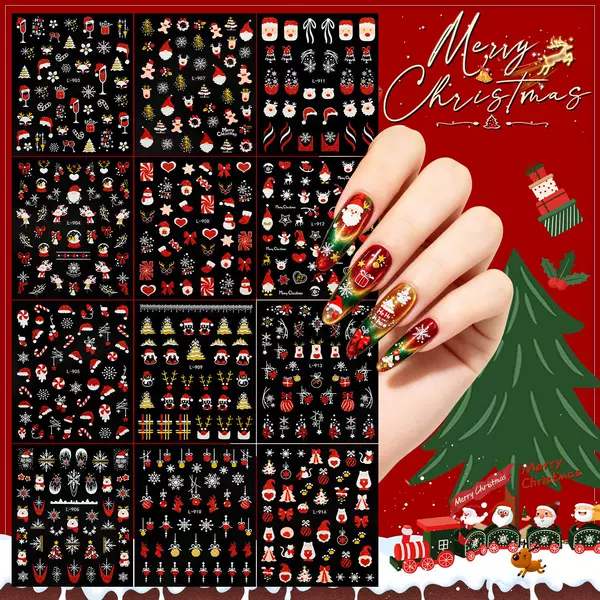 New Christmas nail art stickers: glitter pink Santa Claus, ins-style gold nail stickers, reindeer and snowflake decorative stickers