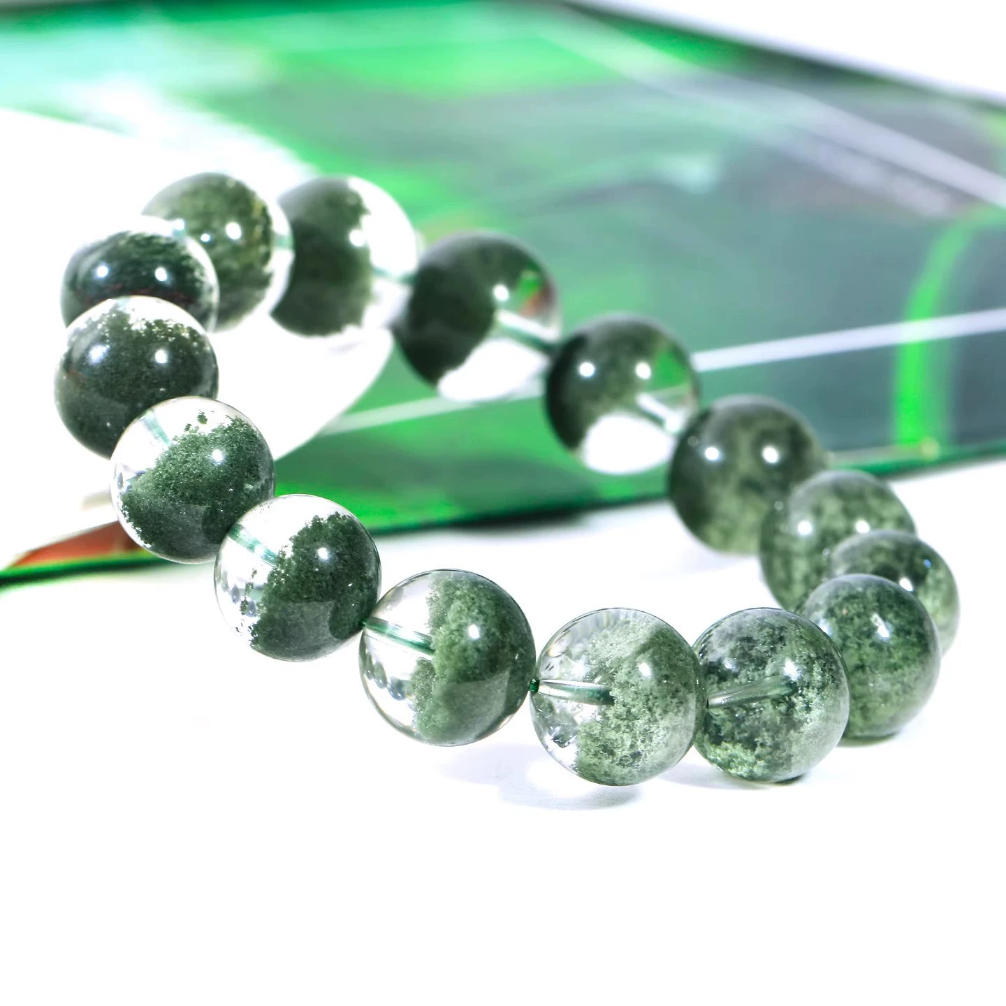 Кристалл Натуральный Бразильский Генуэзский Зеленый Призрак Гипсофила Тысяча Слоев Горный Кристалл Браслет для Мужчин и Женщин Одиночный Круг Пара