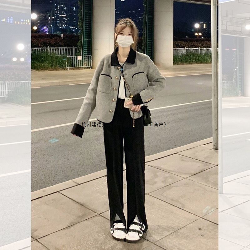 小香风短款炸街灰色外套女秋冬季复古设计感小众气质长袖上衣|undefined