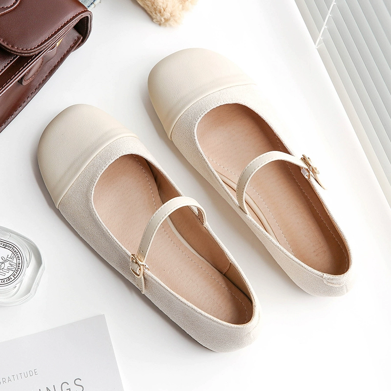 Овчинная версия ~ Вечерние туфли Весенние новые сказочные ветры нежные туфли Французские плоские туфли с мелким ртом одиночные туфли Мэри Джейн женские туфли