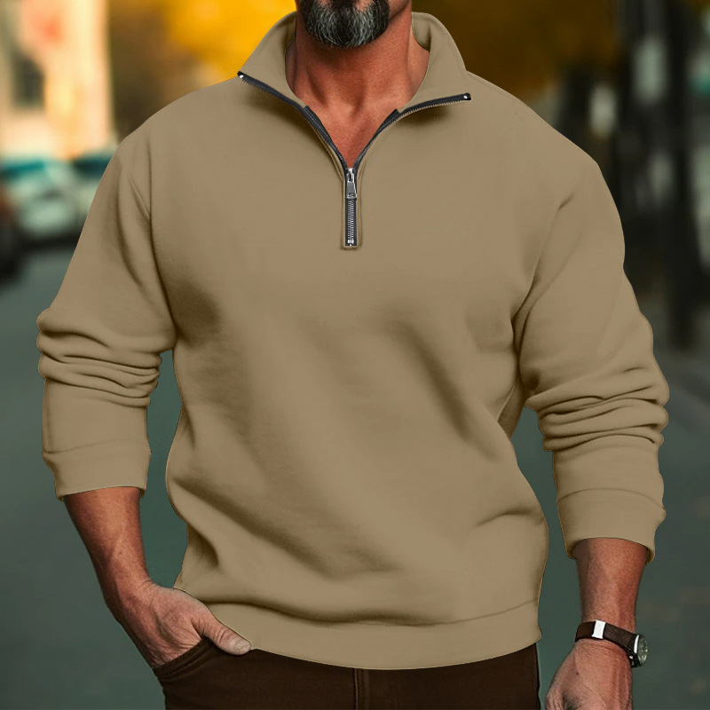 Spring And Autumn New Men's Casual Stand-Up Neck Zipper Shirt Loose Fleece Sweater_voghion.com