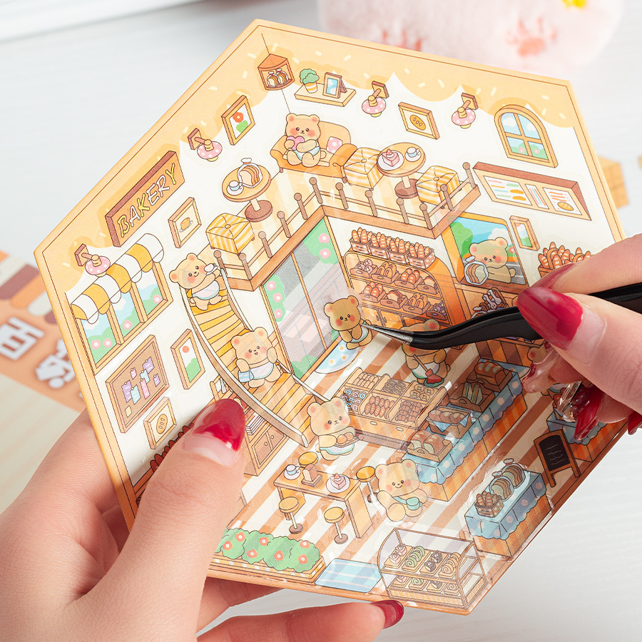 Cute Cub Holiday 3D tridimensional pegatinas de pet a prueba de agua pegatinas de escenas en miniatura de animales de dibujos animados pegatinas de paisaje de rompecabezas para niños