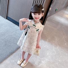 女童旗袍碎花連衣裙新款夏季薄款洋氣公主裙子夏裝中國風