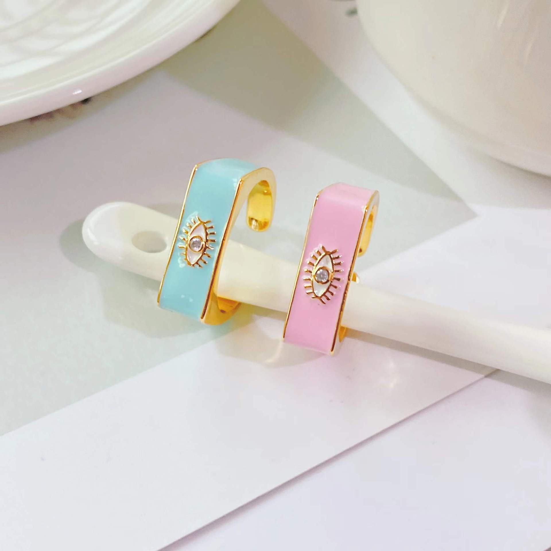 fashion trend ring 18k gold-plated oil drop simple eye opening adjustable female ring