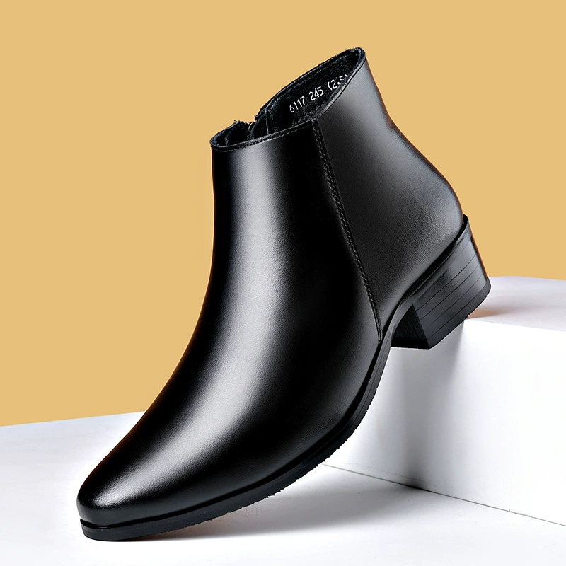 Кожаные сапоги челси мужские корейские бизнес-ботинки на высоком каблуке