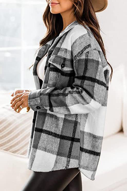 Women's Clothing Plaid Shirt American Style Long Sleeved Collared Loose Fit Mid Length Coat For Autumn Winter_ecoleips.com
